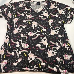 Zoe + Chloe Scrub Top‎ Womens Size Large Narwhal EUC